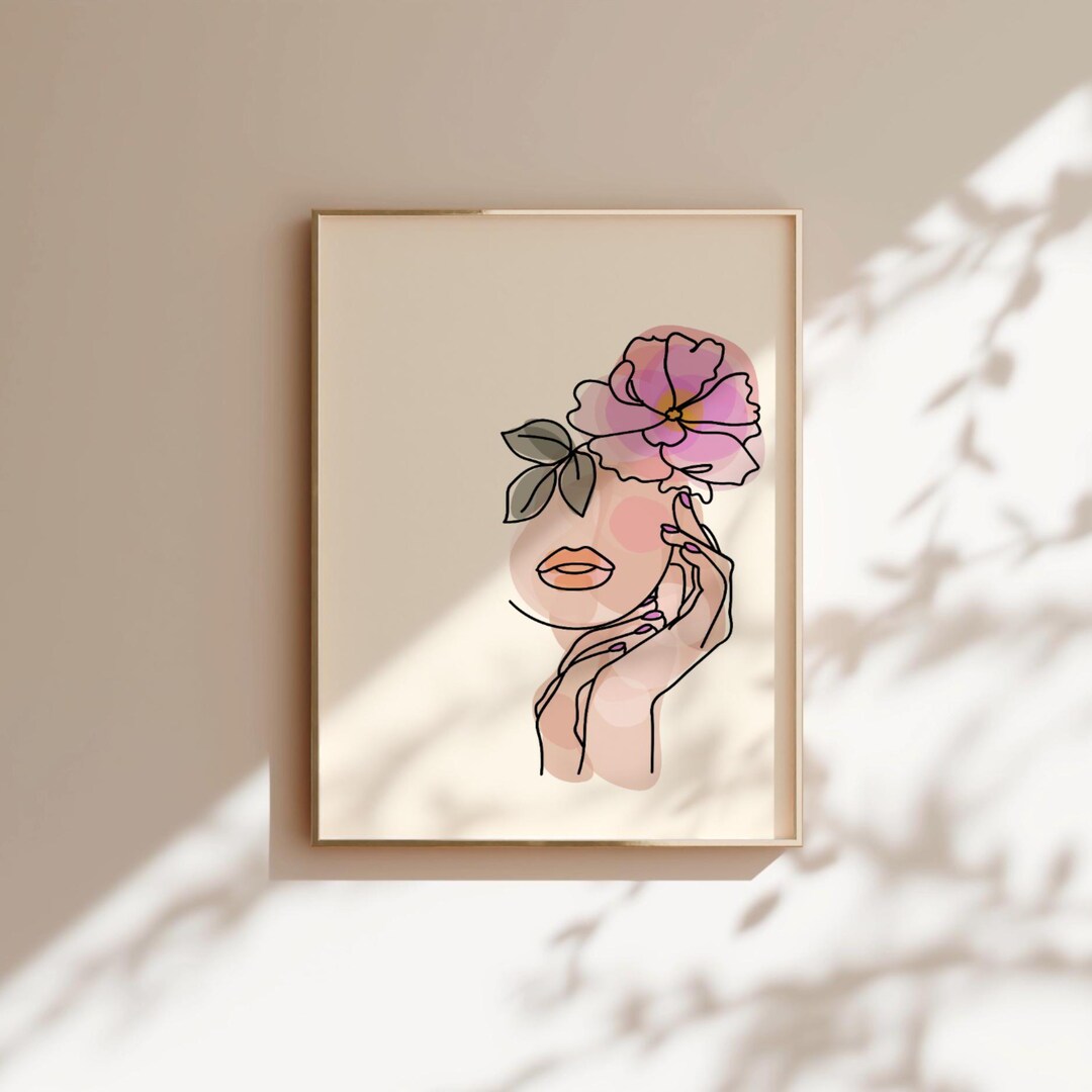 Floral Woman Line Art Print: Minimalist Boho Decor (digital Download ...