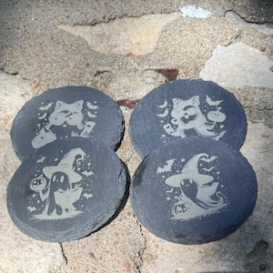 Halloween coaster, slate coasters, cute ghost coasters, laser engraved coasters, Halloween decor, set of 4 coaster, house warming gift