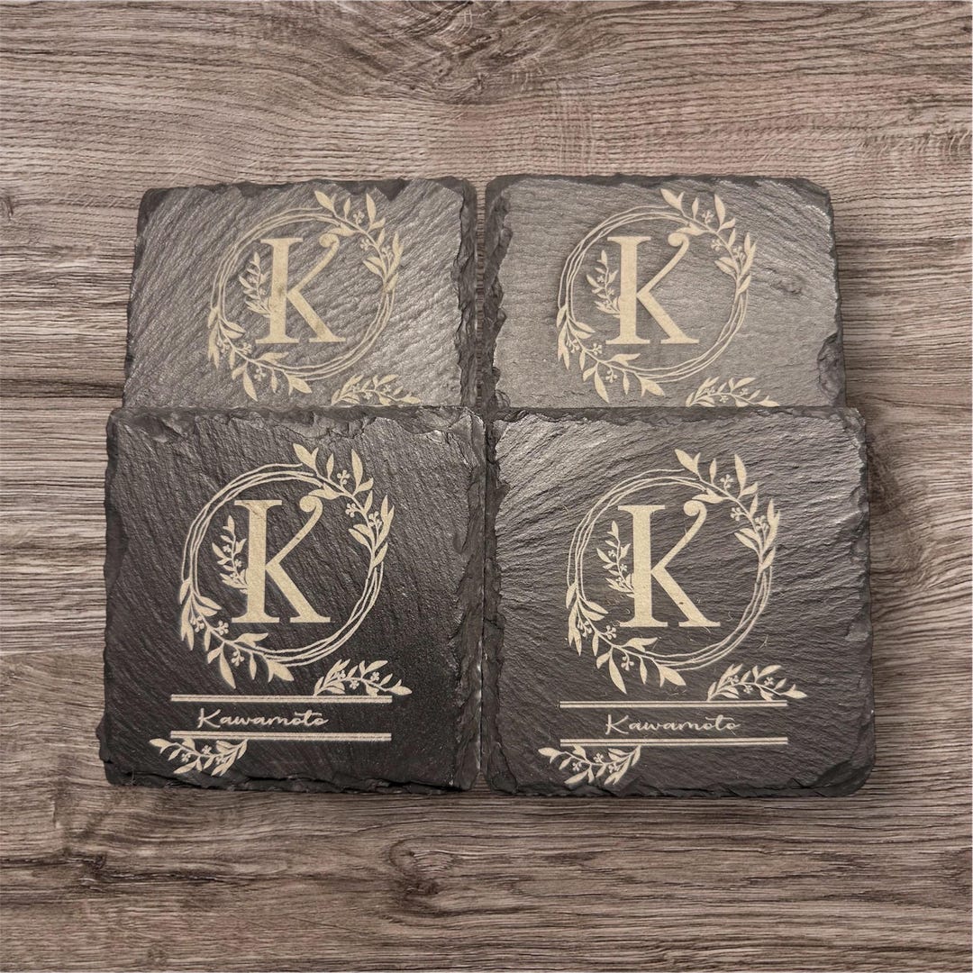 Custom Engraved Slate Coasters, Monogrammed Coaster Set - Etsy