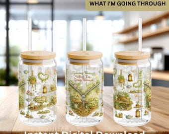 Cottagecore Garden Libbey Cup Wrap | Floral Healing Sipper Glass Design | 16 oz UV DTF Sublimation Download | Plante Lover | Sublimatio n