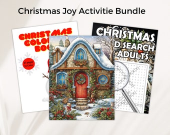 Christmas Joy Coloring and Holiday Crosswords Activity Bundle for holiday family fun, and entertainment.