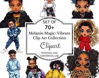 Blackfashion clipart, Melanin Magic: Vibrant Clip Art Collection, African American colorful clipart bundl, jpegfiles.