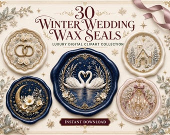 30 Botanical Wax Seal Clipart PNGs, Victorian Floral Wedding and Cottagecore Digital Download