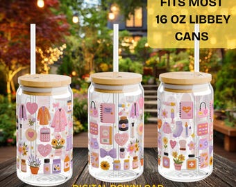 Cute Nurse Life Glass Can Wrap PNG | Kawaii Healthcare Libbey Cup Wrap | Nurse Appreciation Sipper Design 16 oz UV DTF Sublimation Download