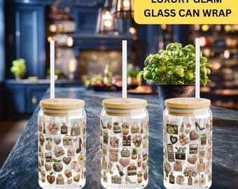 Luxury Inpired Glass Can Wrap PNG | Glam Libbey Cup Wrap | Fashion & Beauty Sipper Glass Design | 16 oz UV DTF Sublimation Download