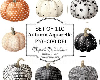 Aquarelle Autumn Clipart Bundle – 110 Pieces | PNG + SVG | 300 DPI | watercolor-downloaded | clipart for cricut | digital fall clip art