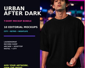 Urban T-Shirt Mockup Bundle, 10 Laundromat, Arcade and Rooftop JPGs