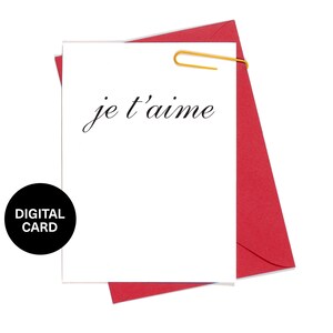 Je t'aime - druckbare Liebeskarte - herunterladbare Liebeskarte - Valentinstag - Französisch - I Love You - Sofort Download - A2 Größe - United Goods