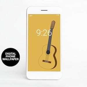 Acoustic Guitar Phone Wallpaper - iPhone/Android - Downloadable Lock Screen - Yellow Art Phone Background - Instant Download - United Goods