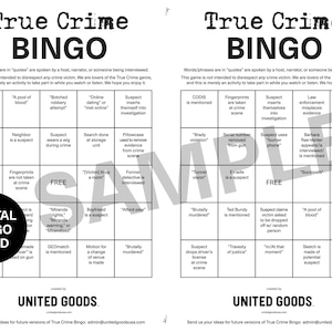 True Crime Bingo - 8 Printable Bingo Cards - Downloadable Bingo Cards - Podcast - True Crime TV Game - Instant Download - United Goods
