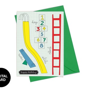 Tarjeta de cumpleaños para niños - Tarjeta de cumpleaños imprimible - Tarjeta de cumpleaños para niños descargable - Diversión en el patio de juegos - Descarga instantánea - Tamaño A2 - United Goods
