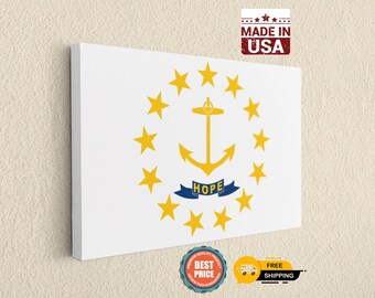 Rhode Island Flag Canvas Wall Art - RI State Home Decor Print - Ocean State Hope Anchor Sign - Providence Souvenir & Patriotic Gift Idea