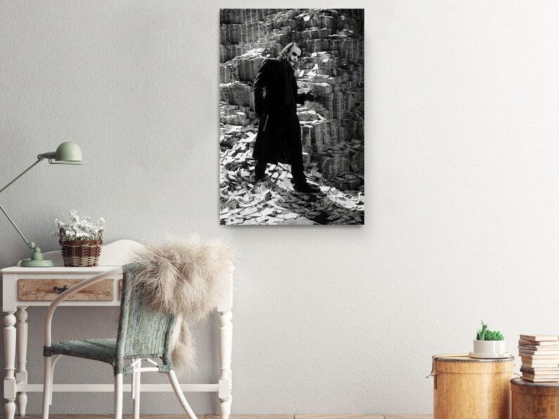 Villain Wall Art Canvas Print: Money Burn Scene, Dark Pop Culture Style | Premium Ink, | Gallery Quality image 4