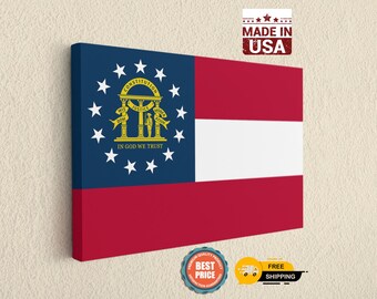 Georgia Flag Canvas Wall Art - GA State Home Decor Print - Patriotic Southern Gift for Him - USA Made Office Decoration Ready to Hang