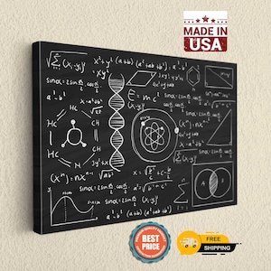 Hand-Drawn Scientific Formulas Canvas Art – Chalkboard-Inspired Mathematical & Statistical Wall Decor, Educational Print