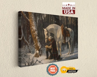 Valley Forge Print Canvas Art: Patriotic George Washington Praying - Colonial Era, USA History, Rolled or Stretched Canvas