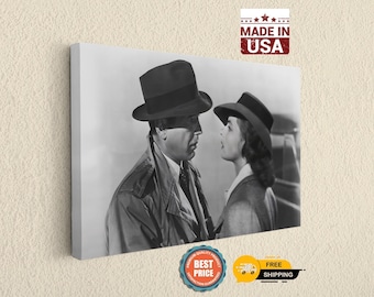 Cinema Art Print Casablanca Movie Scene: Timeless Vintage Film Decor, Black White Canvas (Handmade, Gallery Quality)