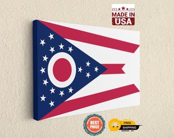 Ohio State Flag Canvas Wall Art, Buckeye State Home Decor, Large Framed Print for Office, USA Made Gift for Ohioan, Ready to Hang Artwork