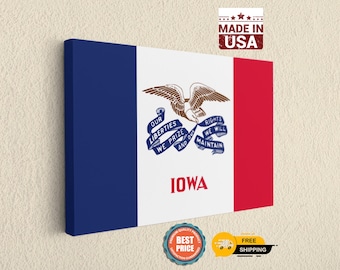 Iowa State Flag Canvas Wall Art - Midwest Home Decor Print - Patriotic USA Made Gift for Iowan - Des Moines Souvenir & Hawkeye Pride Sign