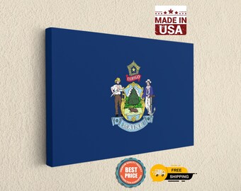 Maine Flag Canvas Wall Art - State of Maine Home Decor - Pine Tree State Gift - USA Made Wrapped Print - Dirigo Emblem ME Souvenir