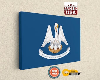 Louisiana State Flag Canvas, Pelican Emblem Wall Art, USA Patriotic Decor, Office Gift,Best Gift For Father