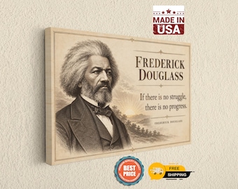 Frederick Douglass Quote Canvas Wall Art, No Struggle No Progress, Vintage Black History Decor