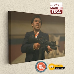 Canvas Print, Gangster Art, Scarface Tony, Retro Movie Wall Decor, Iconic Film Scene, Cult Classic Poster for Home or Office