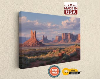 Monument Valley Canvas Print, Southwest Desert Landscape Wall Art, Rustic Western Decor