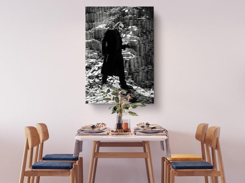 Villain Wall Art Canvas Print: Money Burn Scene, Dark Pop Culture Style | Premium Ink, | Gallery Quality image 2