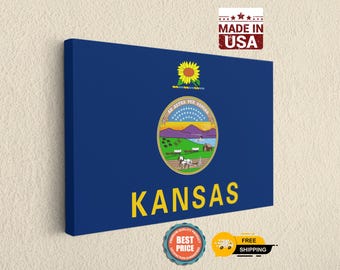 Kansas State Flag Canvas Wall Art - Midwestern Home Decor Print - Sunflower State Patriotic Gift - USA Made Office Decoration Ready to Hang