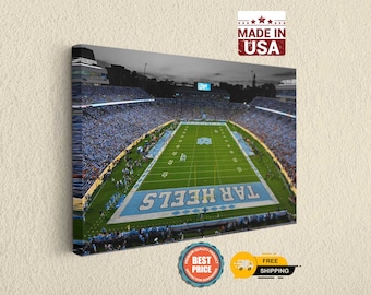 Tar Heels Stadium Canvas: North Carolina Football Scene - Hand-Stretched Canvas, Fade-Resistant Ink, Game Room Wall Art