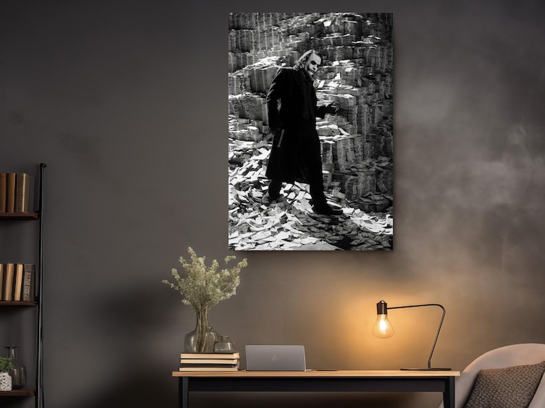 Villain Wall Art Canvas Print: Money Burn Scene, Dark Pop Culture Style | Premium Ink, | Gallery Quality image 6