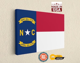 North Carolina Flag Canvas Wall Art - NC State Pride Decor - Patriotic American History Print - Large Framed Artwork for Living Room Gift