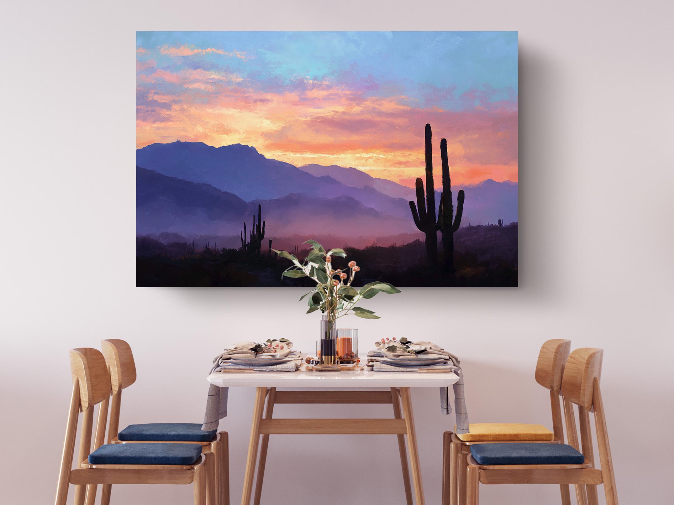 Desert Cactus Art - Southwest Wall Decor Canvas - Saguaro Silhouette ...
