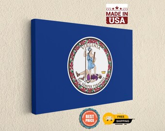 Virginia Flag Canvas Wall Art - VA State Seal Home Decor - Old Dominion Patriotic Gift - Sic Semper Tyrannis Print - Made in USA Artwork