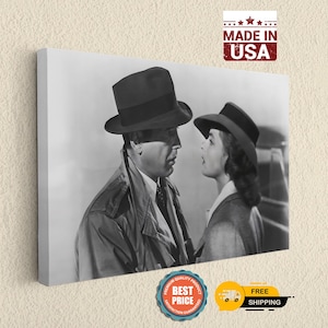 Cinema Art Print Casablanca Movie Scene: Timeless Vintage Film Decor, Black White Canvas (Handmade, Gallery Quality)