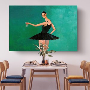 Ballerina Canvas Wall Decor: Modern Pop Art Dance Theme, Vivid Green Background (Handcrafted Canvas, Stretched or Rolled Options Bild 6