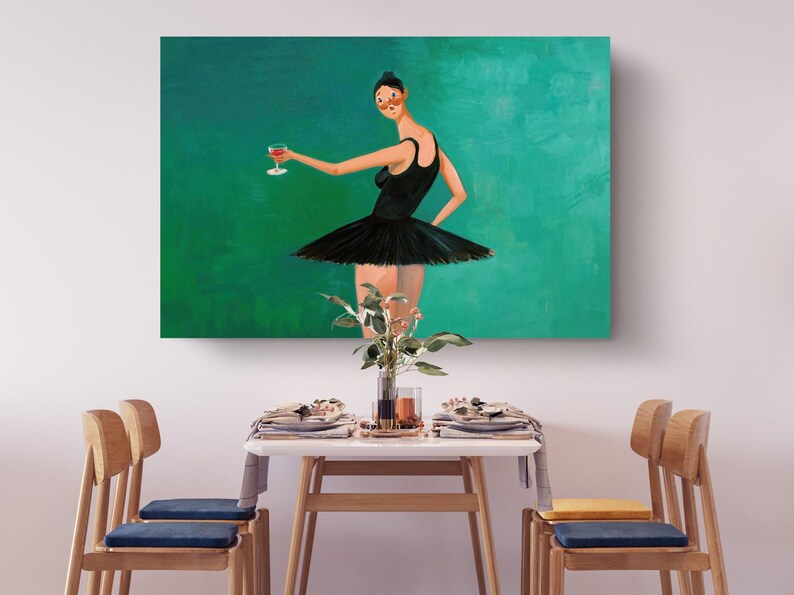 Ballerina Canvas Wall Decor: Modern Pop Art Dance Theme, Vivid Green Background (Handcrafted Canvas, Stretched or Rolled Options Bild 6
