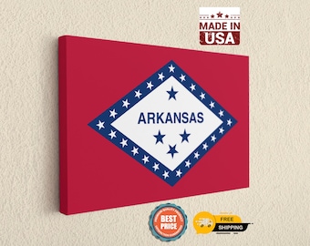 Arkansas State Flag Canvas Wall Art, Large Southern Home Decor Print - Patriotic USA Made Man Cave Sign, Little Rock Apartment Decoration