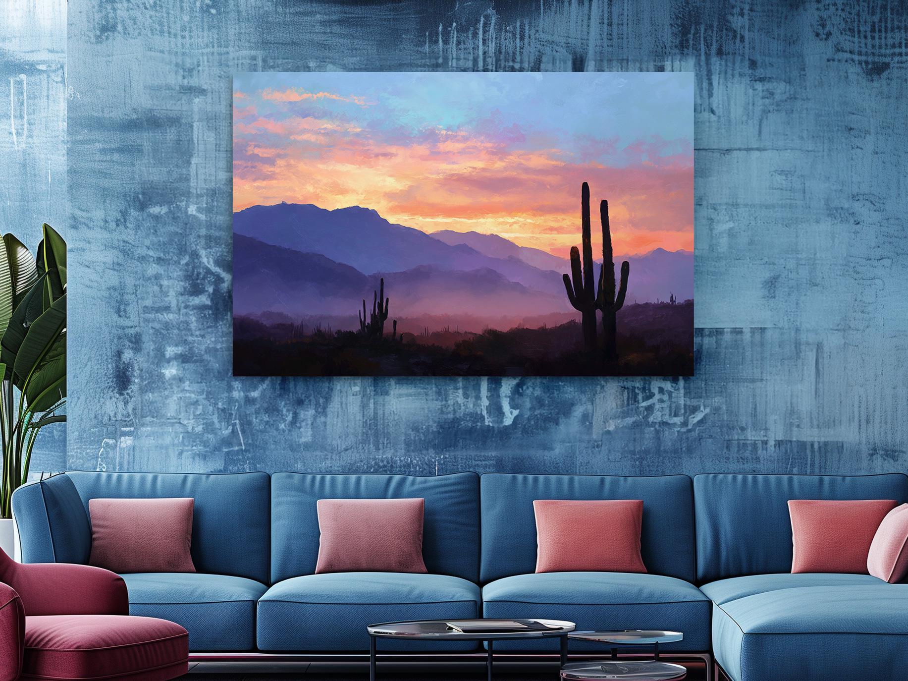Desert Cactus Art - Southwest Wall Decor Canvas - Saguaro Silhouette ...