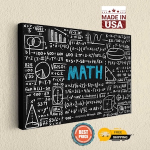 Lienzo con ecuaciones matemáticas: decoración de pared educativa de alta calidad para habitación infantil, decoración escolar hecha a mano (40 mini)