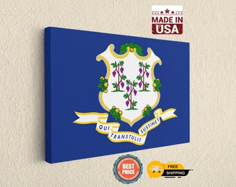 Connecticut Flag Canvas Art, CT State Pride Wall Decor, Nutmeg State Print, Office Gift,Best Gift For Father