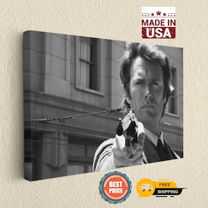 C. Eastwood Art, Dirty Harry Canvas, Western Movie Print, Retro Cowboy Wall Decor, Timeless Film Poster, Vintage Photography for Man Cave