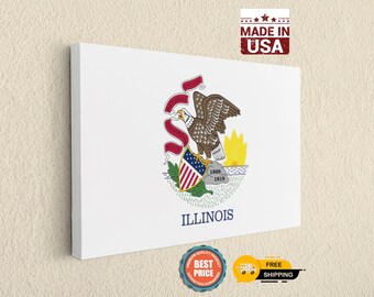 Illinois State Flag Canvas, Eagle Seal Wall Art, Patriotic USA Decor, Office Home Print,Best Gift For Father