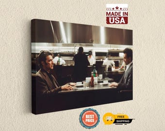 Heat Movie Inspired Canvas, Al Pacino De Niro Scene, Famous Diner Scene Art, Crime Film Conversation Print