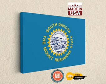 South Dakota Flag Canvas Wall Art, The Mount Rushmore State Decor Print, SD Resident Housewarming Gift, Large Patriotic USA Home Artwork