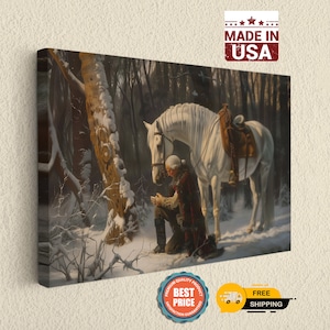 George Washington Praying Canvas Art, Valley Forge Winter Scene, Oil Painting Reproduction, Patriotic Wall Decor, Museum-Quality Print