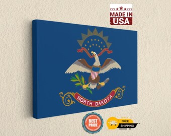 North Dakota Flag Canvas Wall Art, ND State Pride Decor, Patriotic Home Office Decoration, USA Made Wrapped Print, Moving Away Gift