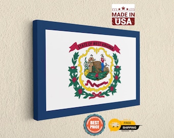 West Virginia Flag Canvas Art - WV State Seal Wall Decor, Premium USA Made Print, Patriotic Home Gift,Best Gift For Father