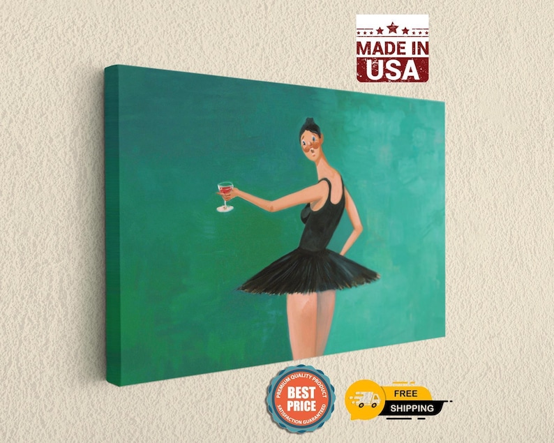 Ballerina Canvas Wall Decor: Modern Pop Art Dance Theme, Vivid Green Background (Handcrafted Canvas, Stretched or Rolled Options Bild 1